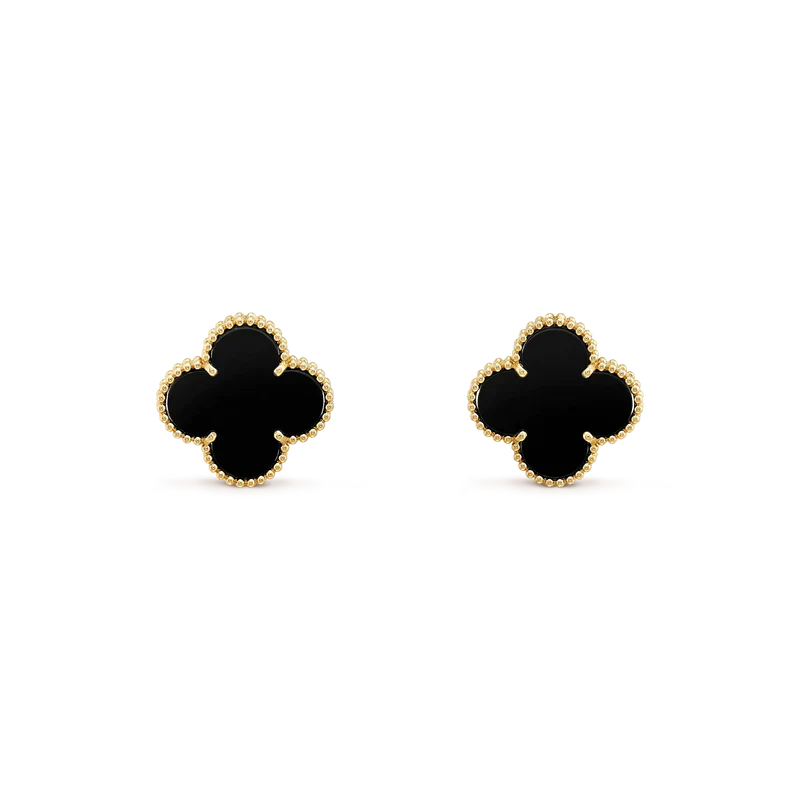 [Perla Lux]CLOVER MEDIUM 1 MOTIFS  ONYX STUD EARRINGS