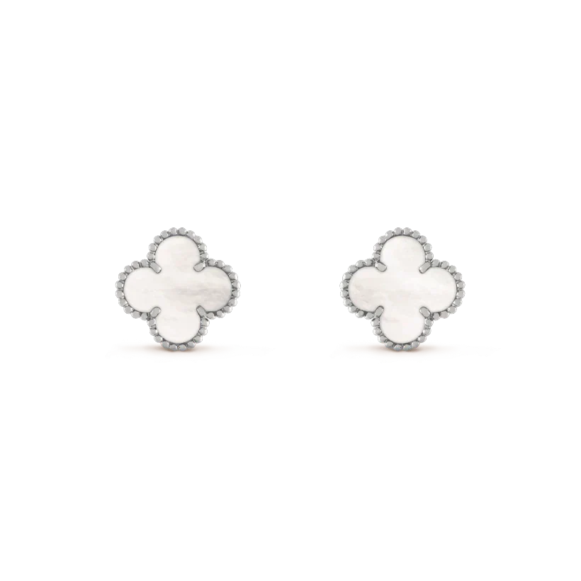 [Perla Lux]CLOVER MEDIUM 1 MOTIFS  WHITE MOP EARRINGS SILVER