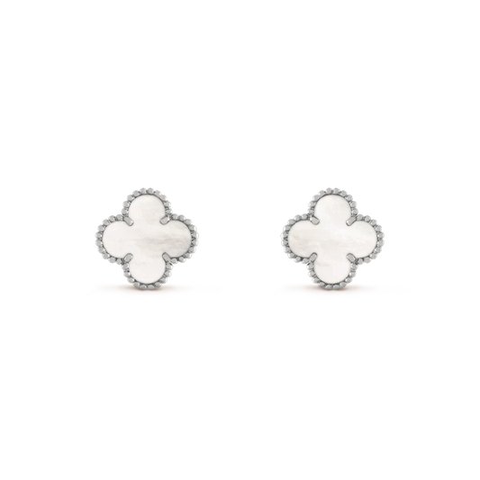 [Perla Lux]CLOVER MEDIUM 1 MOTIFS  WHITE MOP EARRINGS SILVER