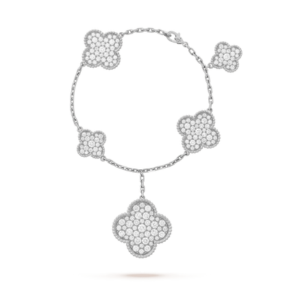 [Perla Lux]CLOVER 6 MOTIFS SILVER DIAMOND BRACELET
