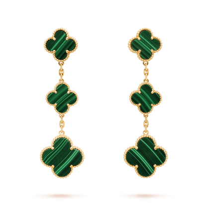 [Perla Lux]CLOVER MALACHITE 3 MOTIFS GOLD