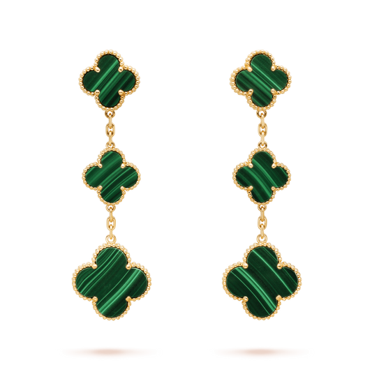 [Perla Lux]CLOVER MALACHITE 3 MOTIFS GOLD