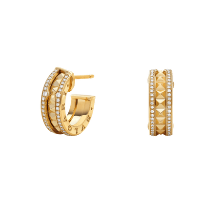 [Perla Lux]ZERO 1 ROCK GOLD EARRINGS WITH STUDDED SPIRAL AND PAVED DIAMONDS