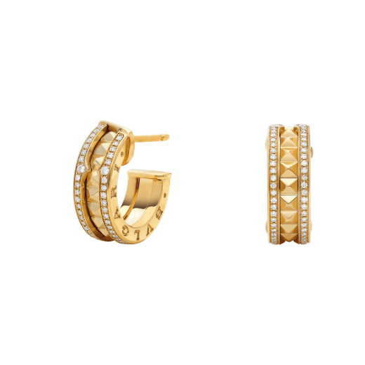 [Perla Lux]ZERO 1 ROCK GOLD EARRINGS WITH STUDDED SPIRAL AND PAVED DIAMONDS