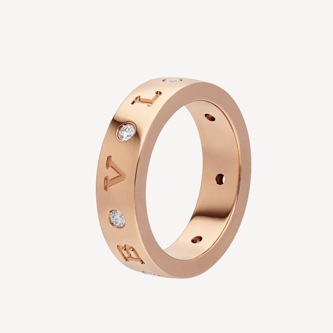 [Perla Lux]ZERO 1 ESSENTIAL PINK GOLD BAND WITH DIAMONDS RING