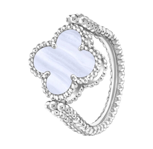 [Perla Lux]CLOVER RIVERSIBLE PURPLE CHALCEDONY RING