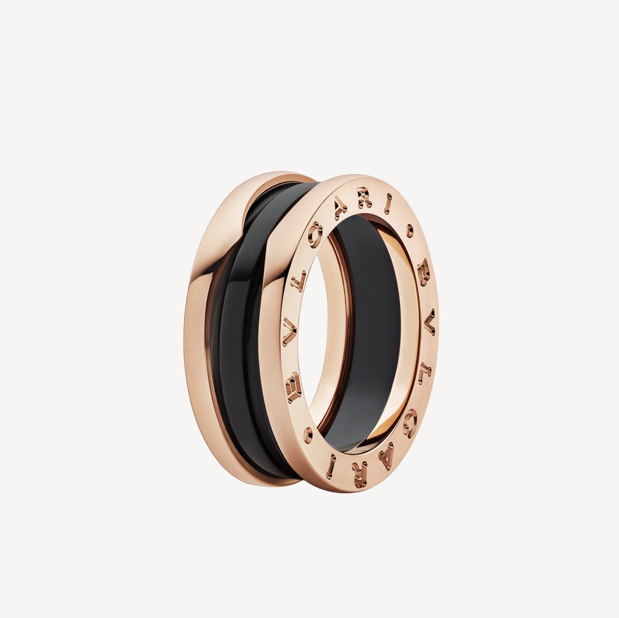 [Perla Lux]ZERO 1 TWO-BAND LOOPS AND BLACK CERAMIC PINK GOLD RING