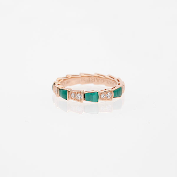 [Perla Lux]SERPENTI RING PINK GOLD MALACHITE DIAMOND 3MM