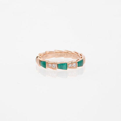 [Perla Lux]SERPENTI RING PINK GOLD MALACHITE DIAMOND 3MM