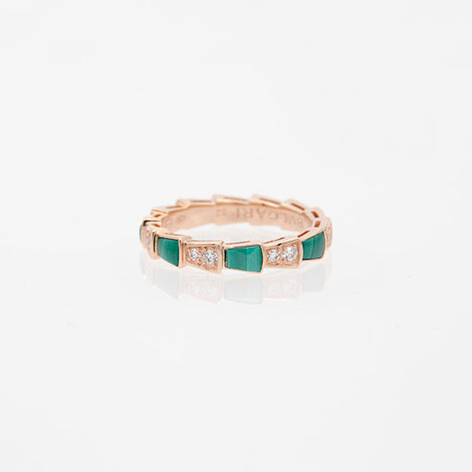 [Perla Lux]SERPENTI RING PINK GOLD MALACHITE DIAMOND 3MM