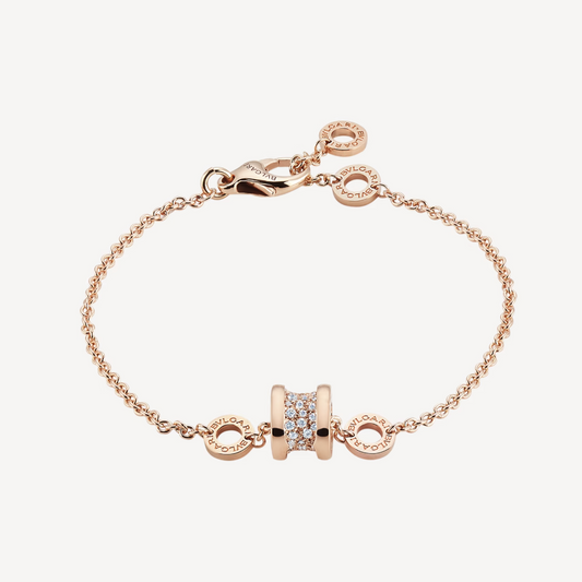 [Perla Lux]ZERO 1 SOFT PINK GOLD WITH PAVED DIAMONDS ON THE SPIRAL BRACELET