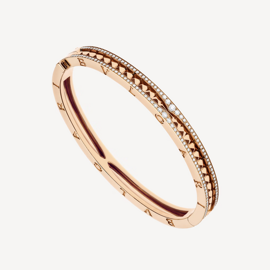 [Perla Lux]ZERO 1 SPIRAL AND PAVED DIAMOND PINK GOLD BRACELET
