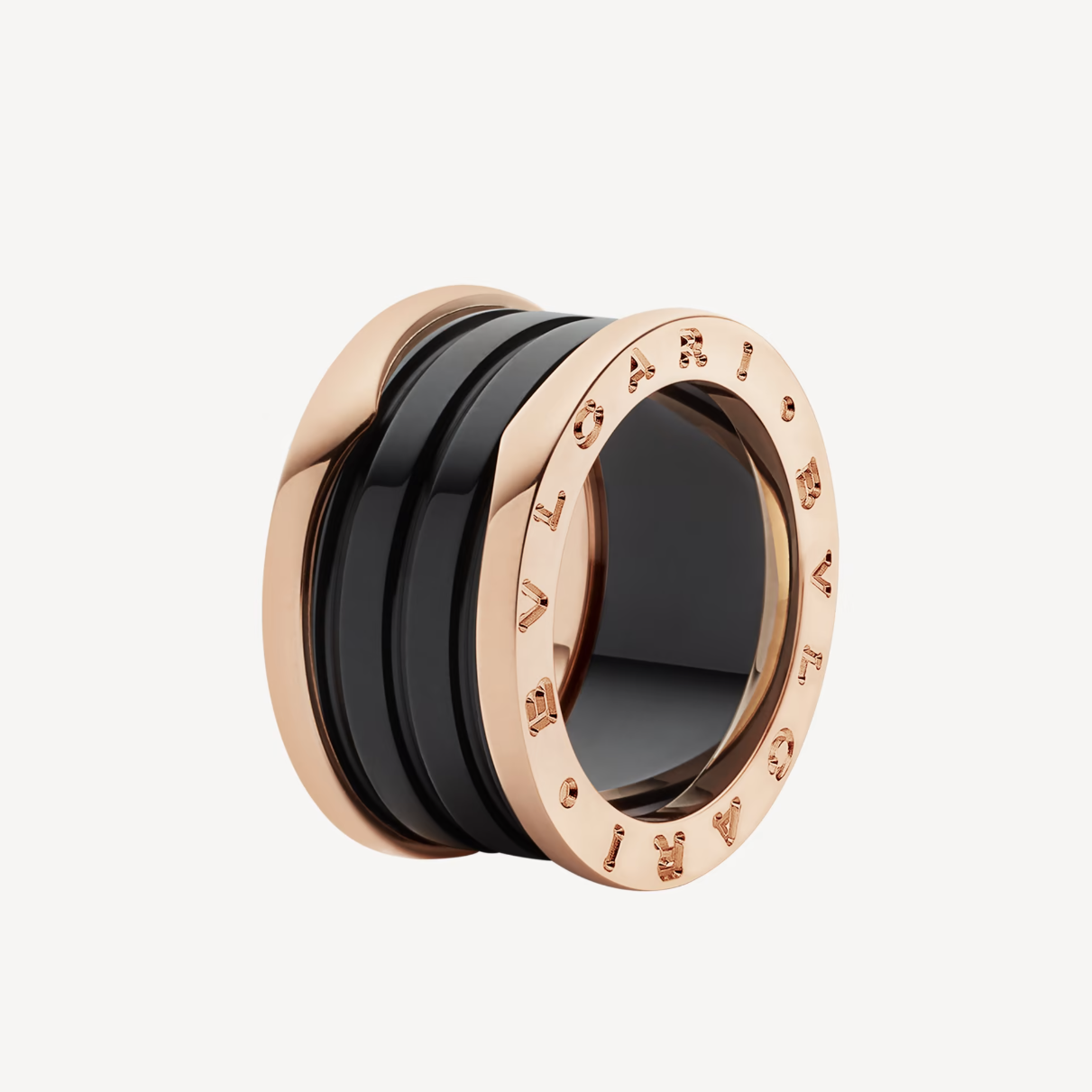 [Perla Lux]ZERO 1 FOUR-BAND LOOPS AND BLACK CERAMIC SPIRAL PINK GOLD RING