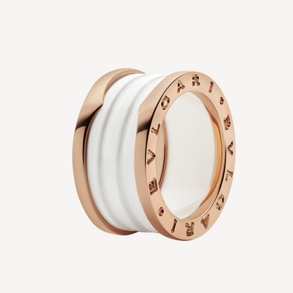 [Perla Lux]ZERO 1 FOUR-BAND LOOPS AND WHITE CERAMIC SPIRAL PINK GOLD RING