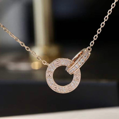 [Perla Lux]LOVE 7.6MM NECKLACE ROSE GOLD AND SILVER  FULL DIAMOND