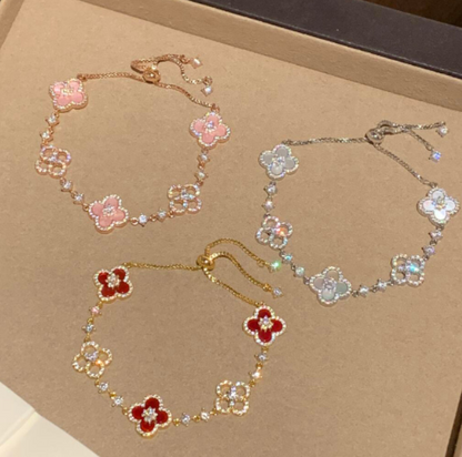[Perla Lux]CLOVER 5 MOTIF PINK BLUE RED WHITE BRACELET