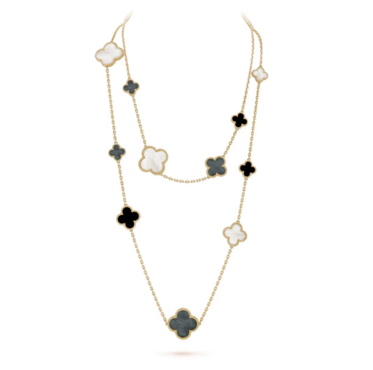 [Perla Lux]CLOVER 16 MOTIF WHITE NECKLACE