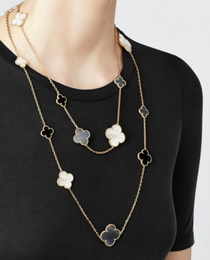 [Perla Lux]CLOVER 16 MOTIF WHITE NECKLACE
