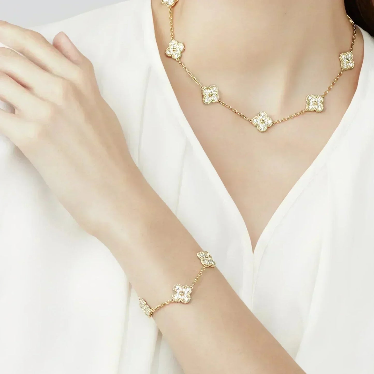 [Perla Lux]CLOVER 5 MOTIFS  FULL DIAMOND BRACELET