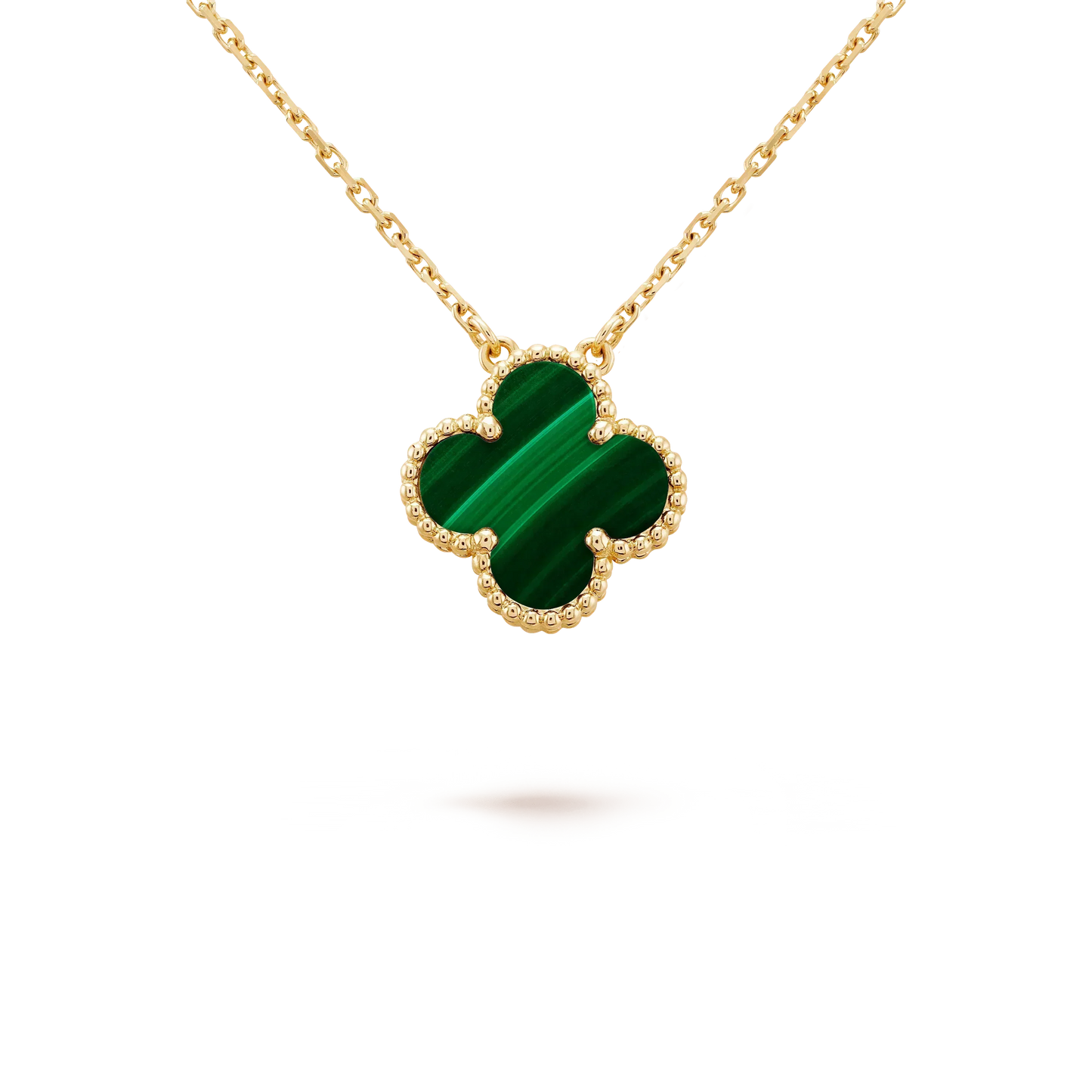 [Perla Lux]CLOVER 15MM MALACHITE SINGLE FLOWER  NECKLACE