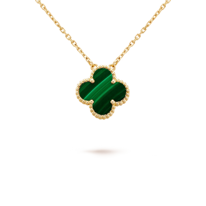 [Perla Lux]CLOVER 15MM MALACHITE SINGLE FLOWER  NECKLACE