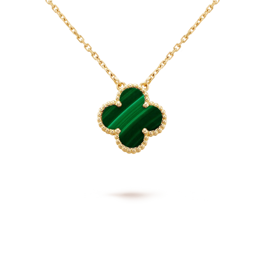 [Perla Lux]CLOVER 15MM MALACHITE SINGLE FLOWER  NECKLACE