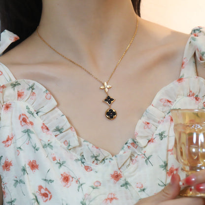 [Perla Lux]STAR AND SUN ONYX PINK GOLD NECKLACE