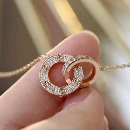[Perla Lux]LOVE 7.6MM NECKLACE ROSE GOLD AND SILVER  FULL DIAMOND