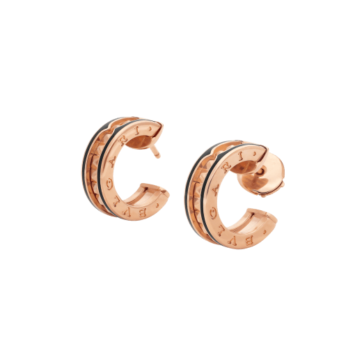 [Perla Lux]ZERO 1 ROCK PINK GOLD EARRINGS WITH STUDDED SPIRAL AND BLACK CERAMIC