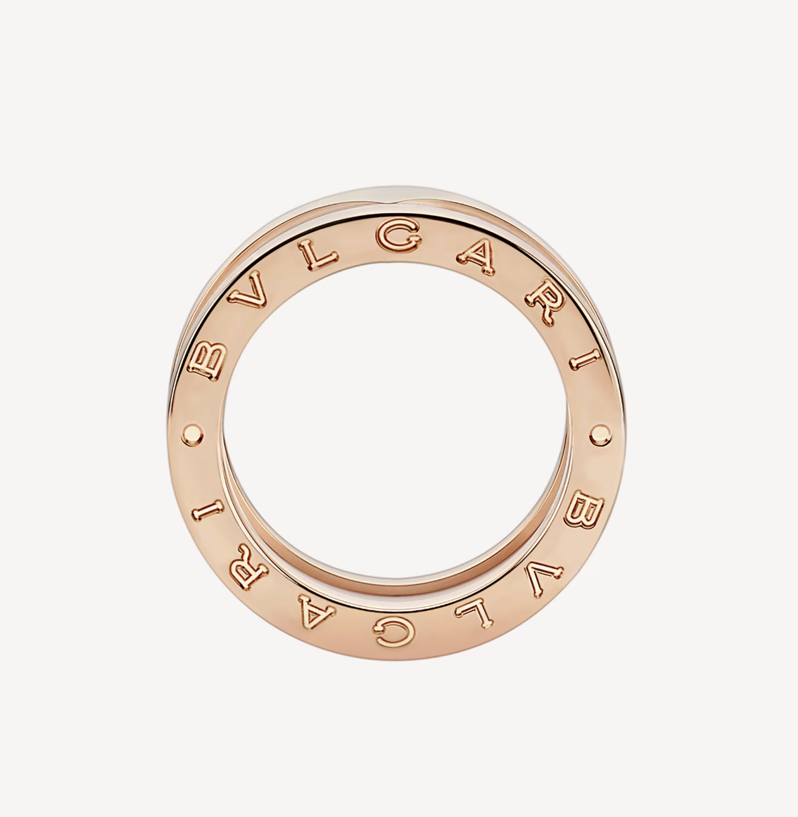 [Perla Lux]ZERO 1 TWO-BAND LOOPS AND WHITE CERAMIC SPIRAL PINK GOLD RING