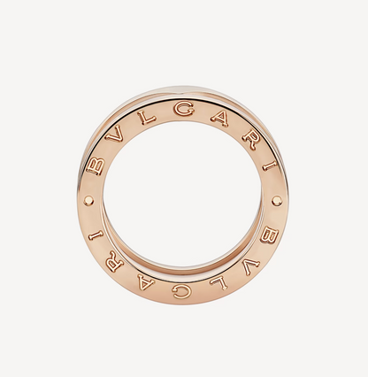 [Perla Lux]ZERO 1 TWO-BAND LOOPS AND WHITE CERAMIC SPIRAL PINK GOLD RING