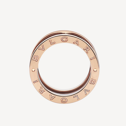 [Perla Lux]ZERO 1 FOUR-BAND LOOPS AND BLACK CERAMIC SPIRAL PINK GOLD RING