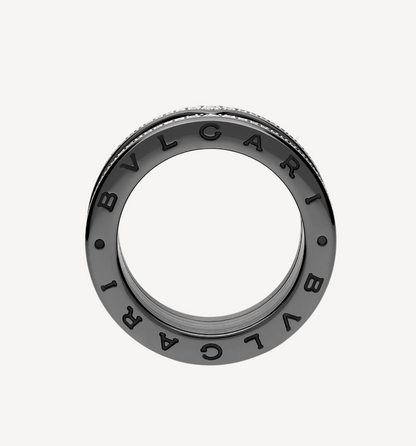 [Perla Lux]ZERO 1 ROCK FOUR-BAND BLACK CERAMIC WITH STUDDED SPIRAL AND PAVED DIAMONDS RING