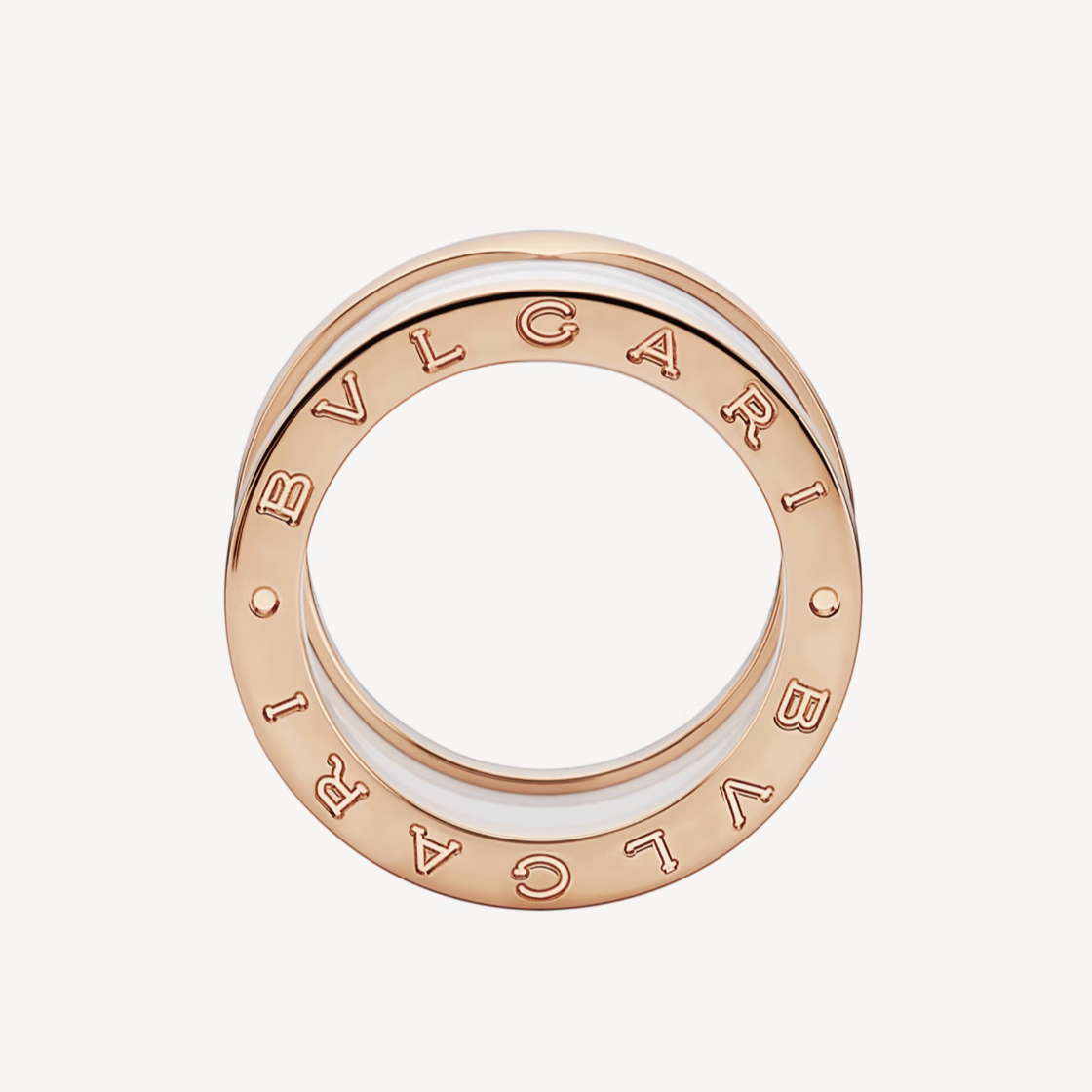 [Perla Lux]ZERO 1 FOUR-BAND LOOPS AND WHITE CERAMIC SPIRAL PINK GOLD RING