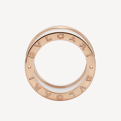 [Perla Lux]ZERO 1 FOUR-BAND LOOPS AND WHITE CERAMIC SPIRAL PINK GOLD RING