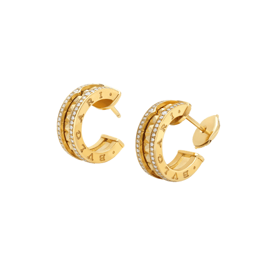 [Perla Lux]ZERO 1 ROCK GOLD EARRINGS WITH STUDDED SPIRAL AND PAVED DIAMONDS