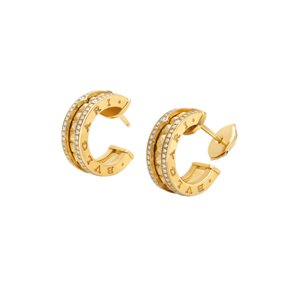 [Perla Lux]ZERO 1 ROCK GOLD EARRINGS WITH STUDDED SPIRAL AND PAVED DIAMONDS