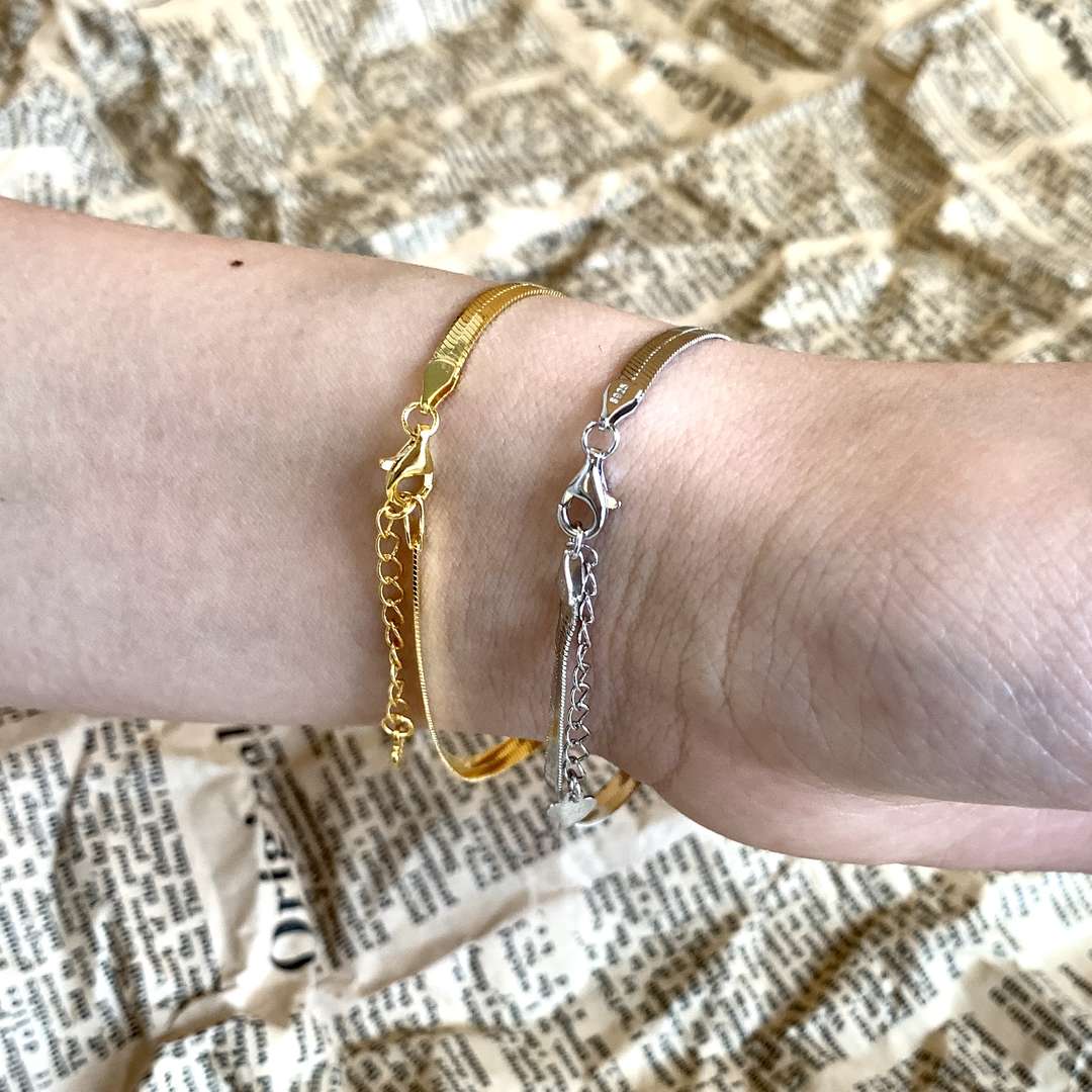 [Perla Lux]Flat Snake Bone Chain Blade Necklace