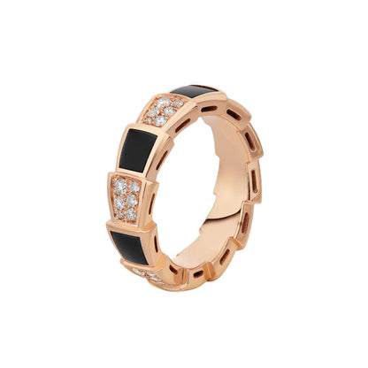[Perla Lux]SERPENTI RING PINK GOLD BLACK MOP DIAMOND PAVED 4MM