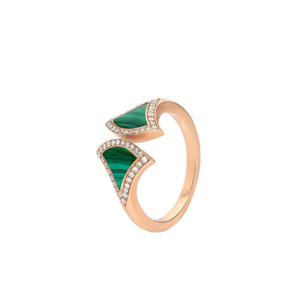 [Perla Lux]DREAM MALACHITE DIAMOND OPEN RING
