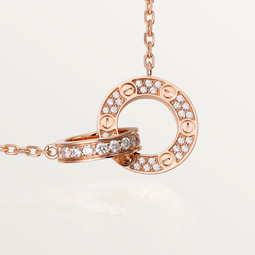 [Perla Lux]LOVE 7.6MM NECKLACE ROSE GOLD AND SILVER  FULL DIAMOND