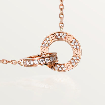 [Perla Lux]LOVE 7.6MM NECKLACE ROSE GOLD AND SILVER  FULL DIAMOND