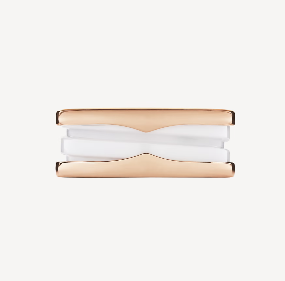 [Perla Lux]ZERO 1 TWO-BAND LOOPS AND WHITE CERAMIC SPIRAL PINK GOLD RING