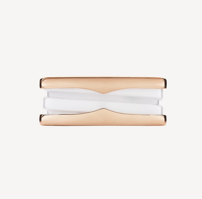 [Perla Lux]ZERO 1 TWO-BAND LOOPS AND WHITE CERAMIC SPIRAL PINK GOLD RING