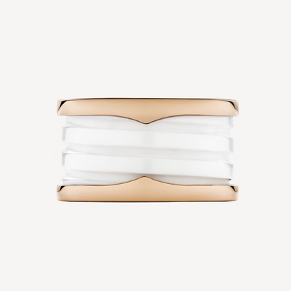 [Perla Lux]ZERO 1 FOUR-BAND LOOPS AND WHITE CERAMIC SPIRAL PINK GOLD RING