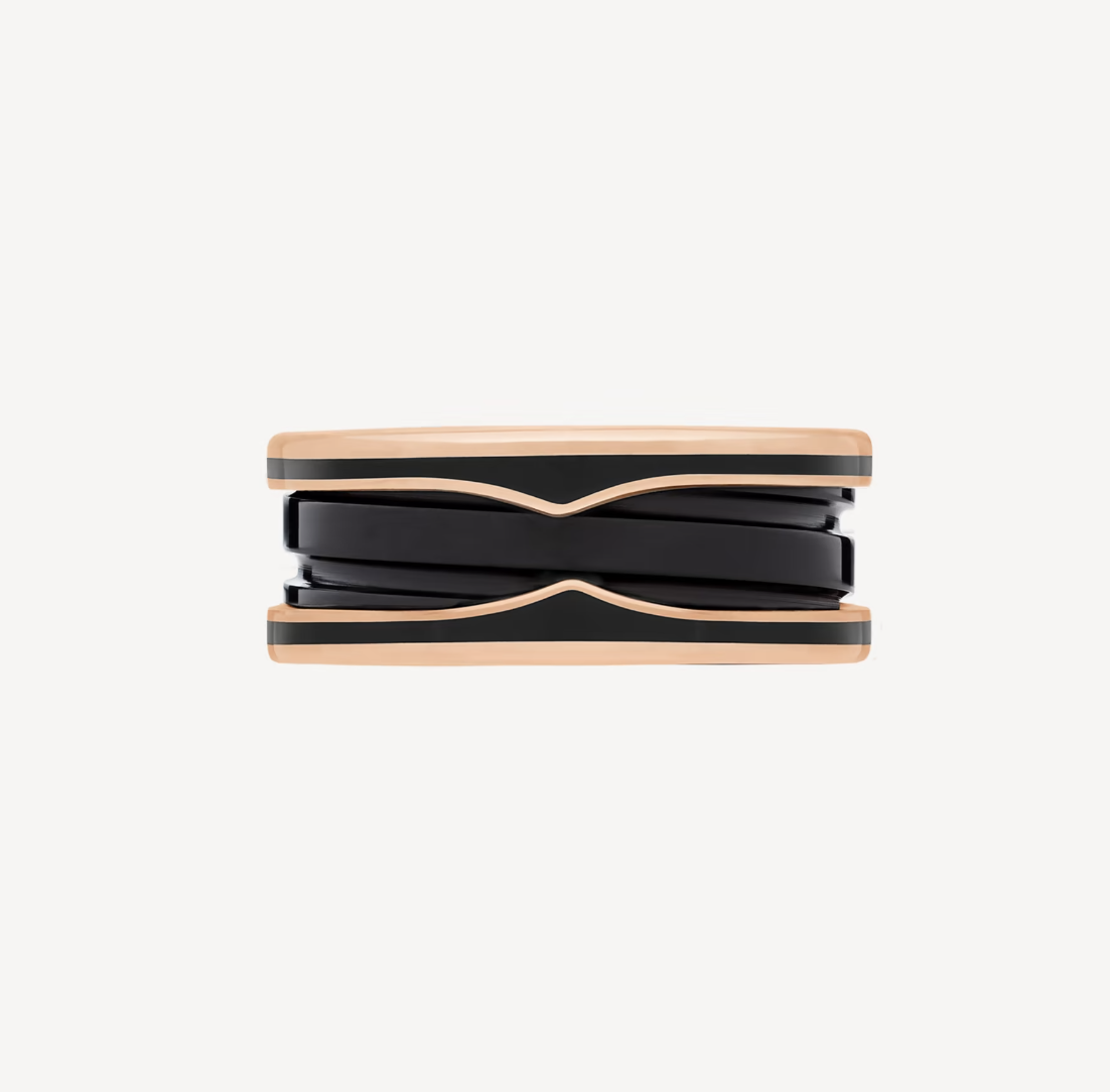 [Perla Lux]ZERO 1 TWO-BAND WITH MATTE BLACK CERAMIC PINK GOLD RING