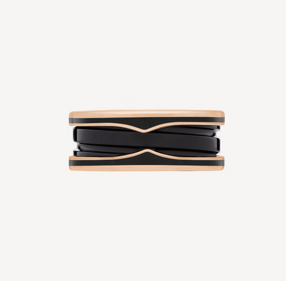[Perla Lux]ZERO 1 TWO-BAND WITH MATTE BLACK CERAMIC PINK GOLD RING