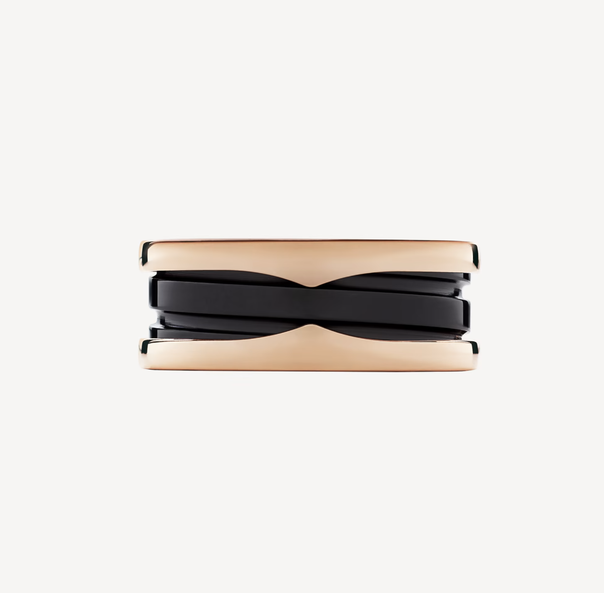 [Perla Lux]ZERO 1 TWO-BAND LOOPS AND BLACK CERAMIC PINK GOLD RING