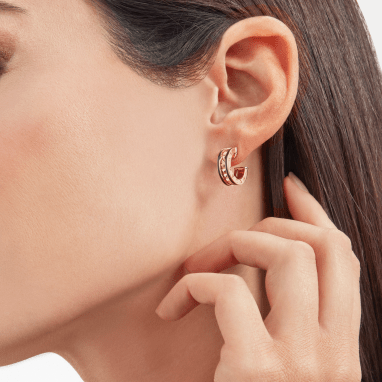 [Perla Lux]ZERO 1 ROCK PINK GOLD EARRINGS WITH STUDDED SPIRAL AND BLACK CERAMIC