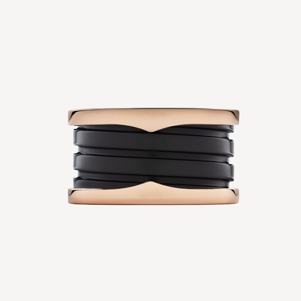 [Perla Lux]ZERO 1 FOUR-BAND LOOPS AND BLACK CERAMIC SPIRAL PINK GOLD RING